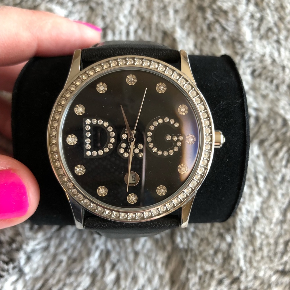 Embellished Dolce & Gabbana Black Leather Watch
